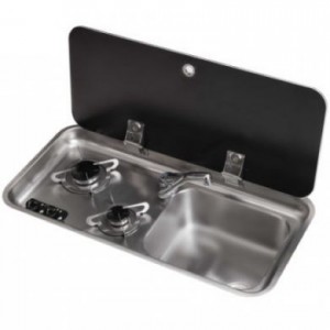 CAN 2 Burner Sink and Tap Combi Unit With Glass Lid